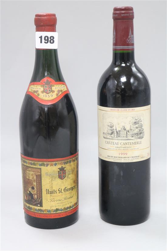 One bottle of Nuits St. Georges, 1959, (Pierre Picard) and one bottle of Chateau Cantemerle, 1999.